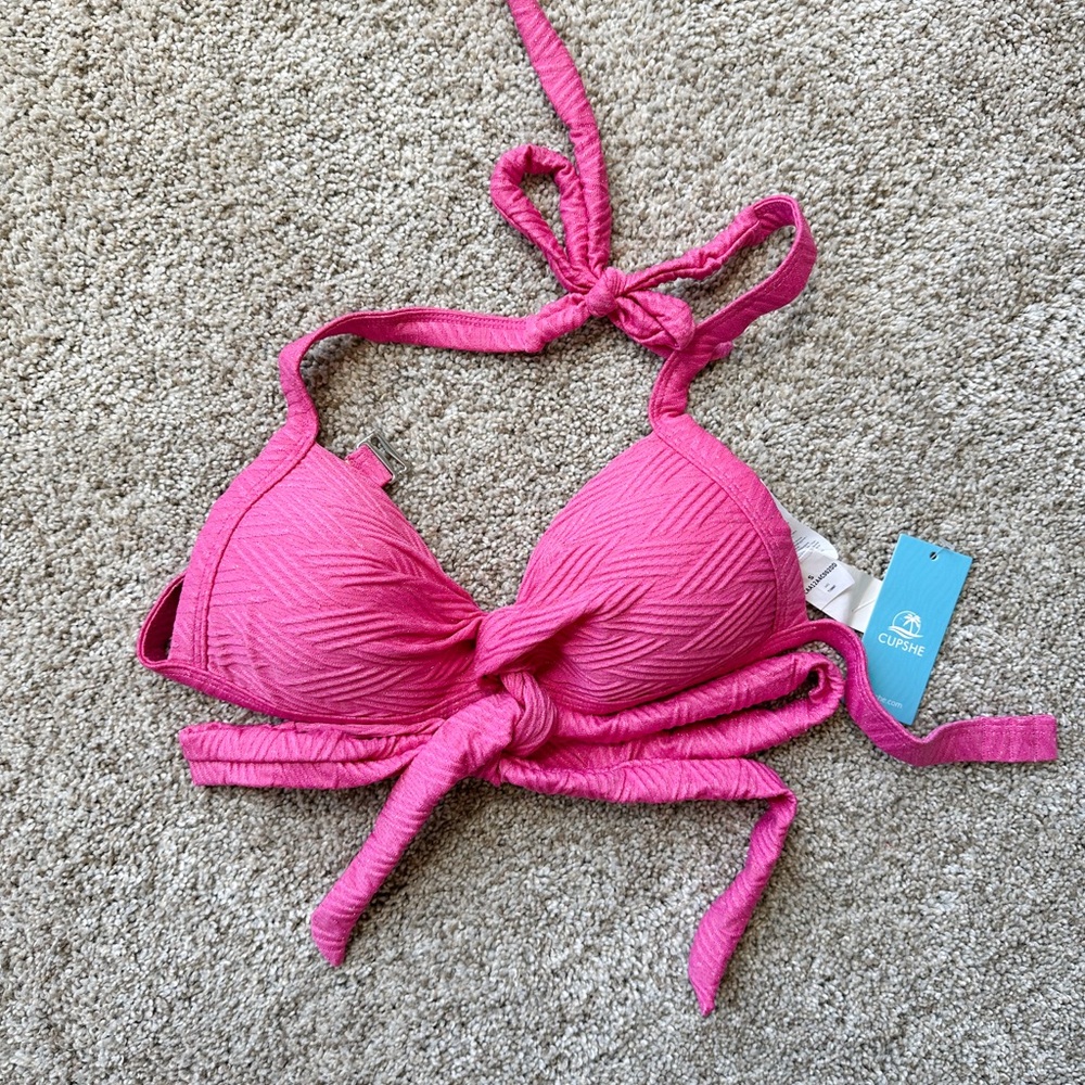 Cupshe Hot Pink Textured Bikini Top